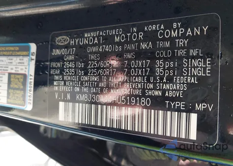 2017 Hyundai Tucson Se Plus from USA, damaged, VIN KM8J3CA44HU519180